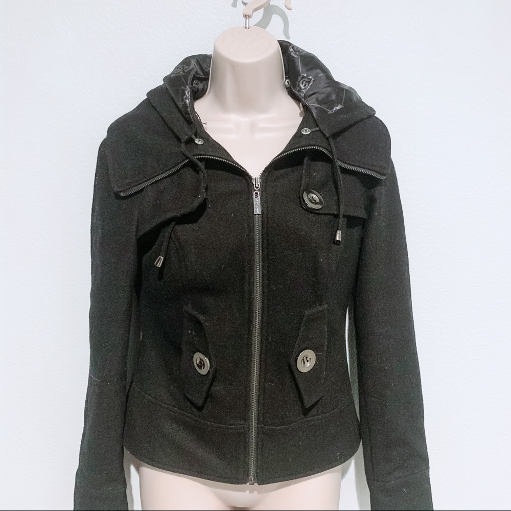 Black bomber 50% wool jacket